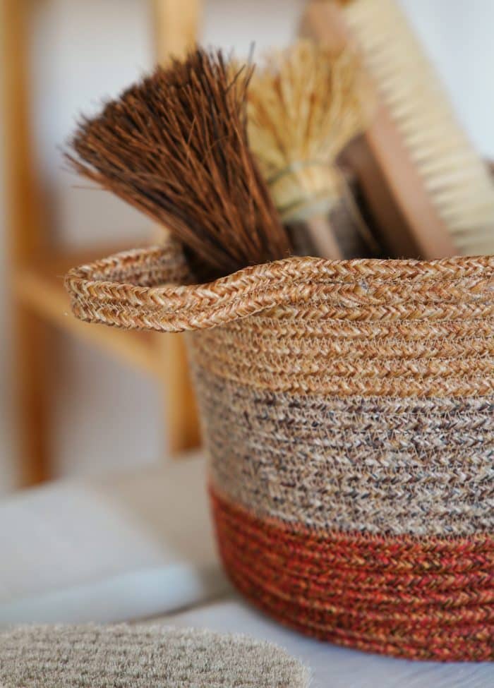 Storage Basket with Handle, Jute Fibre, 20x25x25 cm, Red