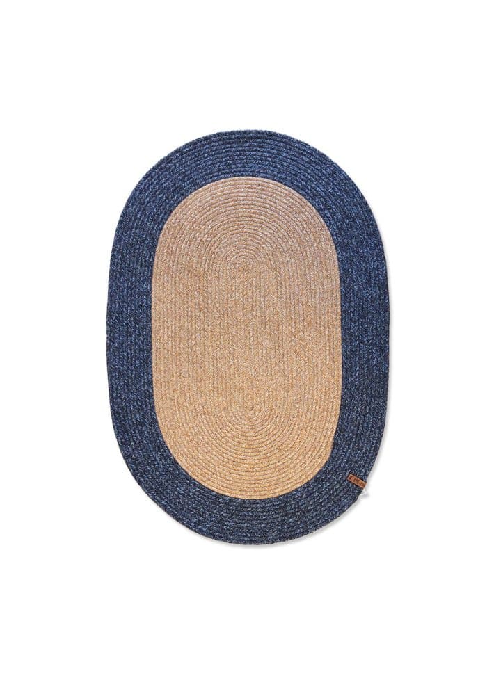 Oval Rug, Jute Fibre, 60 cm, Dark Blue