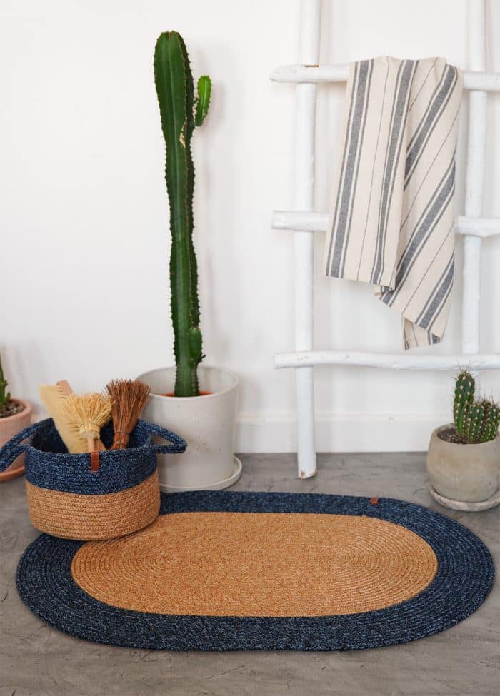 Oval Rug, Jute Fibre, 60 cm, Dark Blue