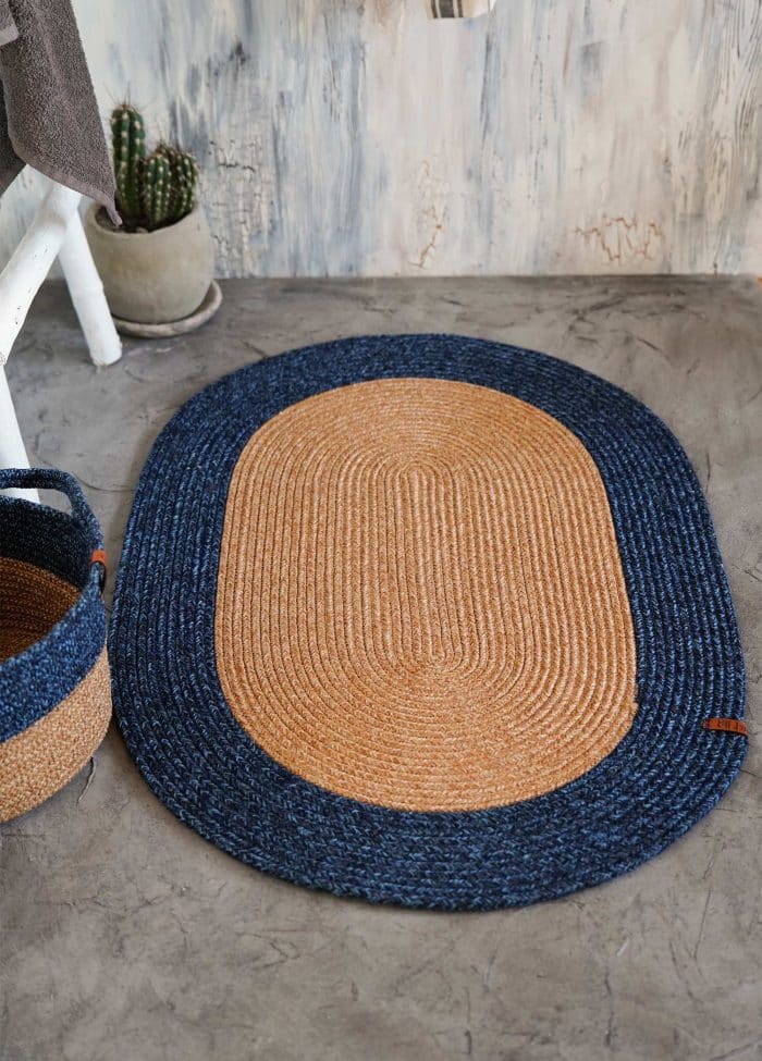 Oval Rug, Jute Fibre, 60 cm, Dark Blue