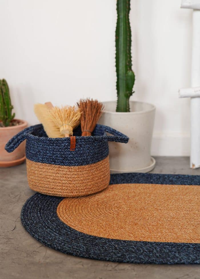 Oval Rug, Jute Fibre, 60 cm, Dark Blue