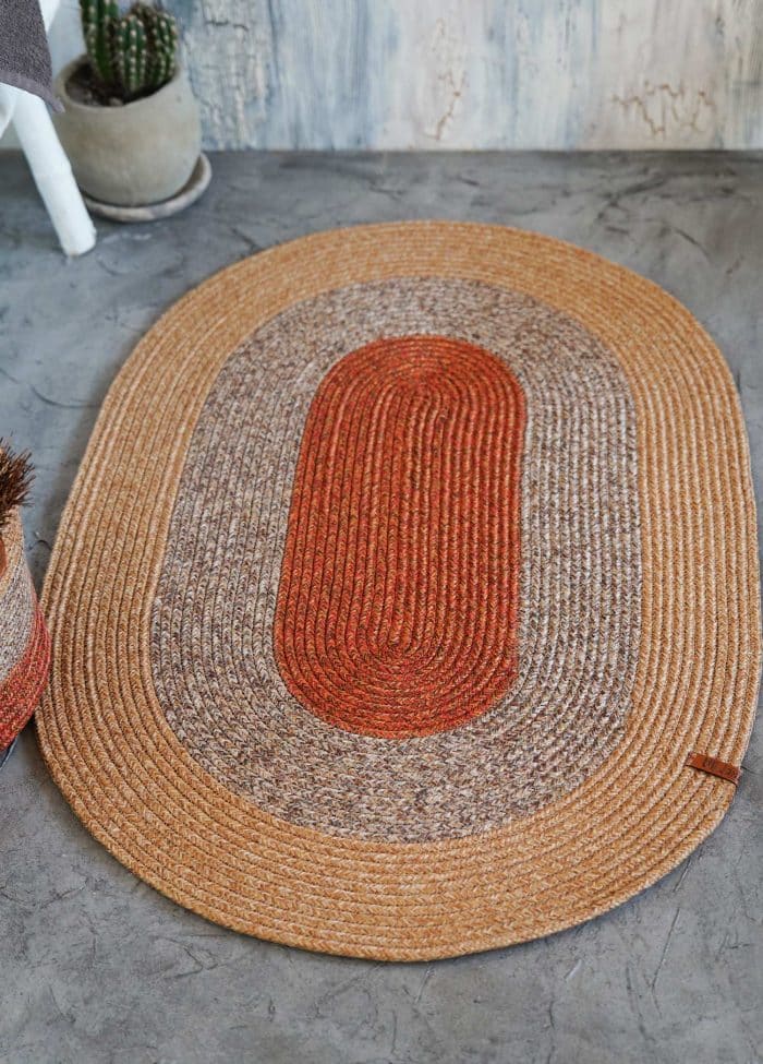 Oval Rug, Jute Fibre, 60 cm, Red