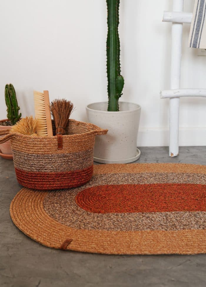 Oval Rug, Jute Fibre, 60 cm, Red