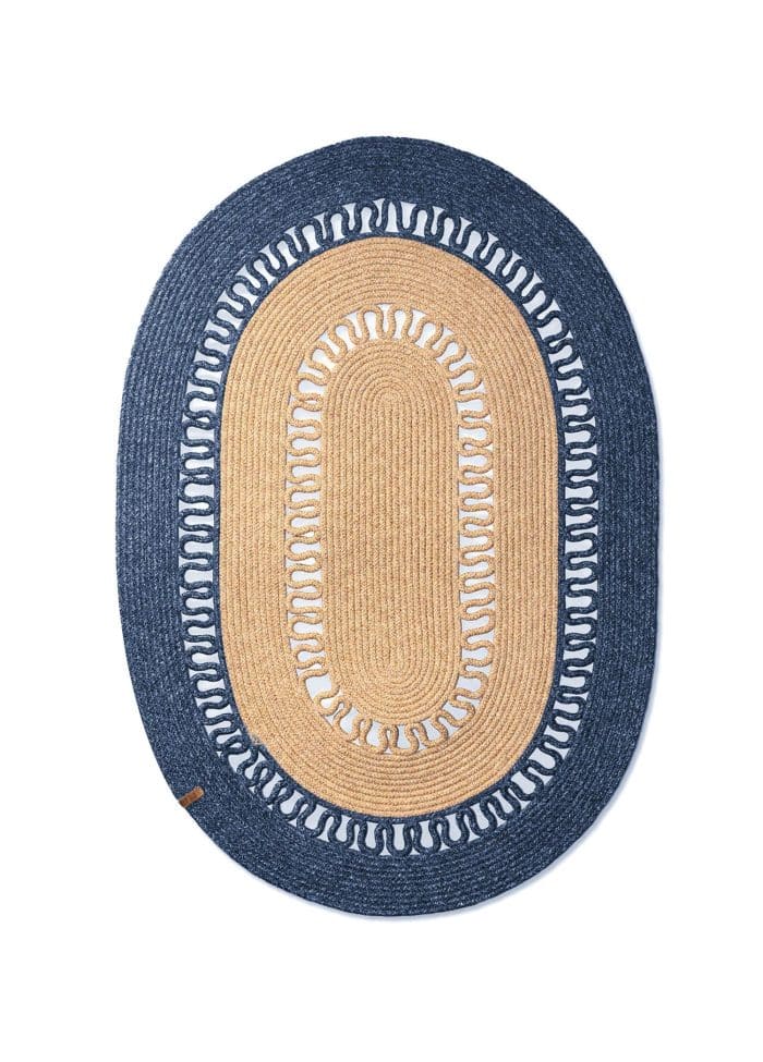 Oval Rug, Jute Fibre, 80 cm, Dark Blue