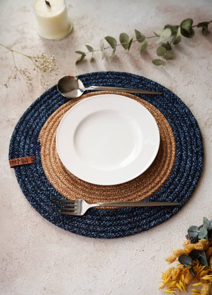 Place mat, Jute Fibre, Set of 4, Dark Blue