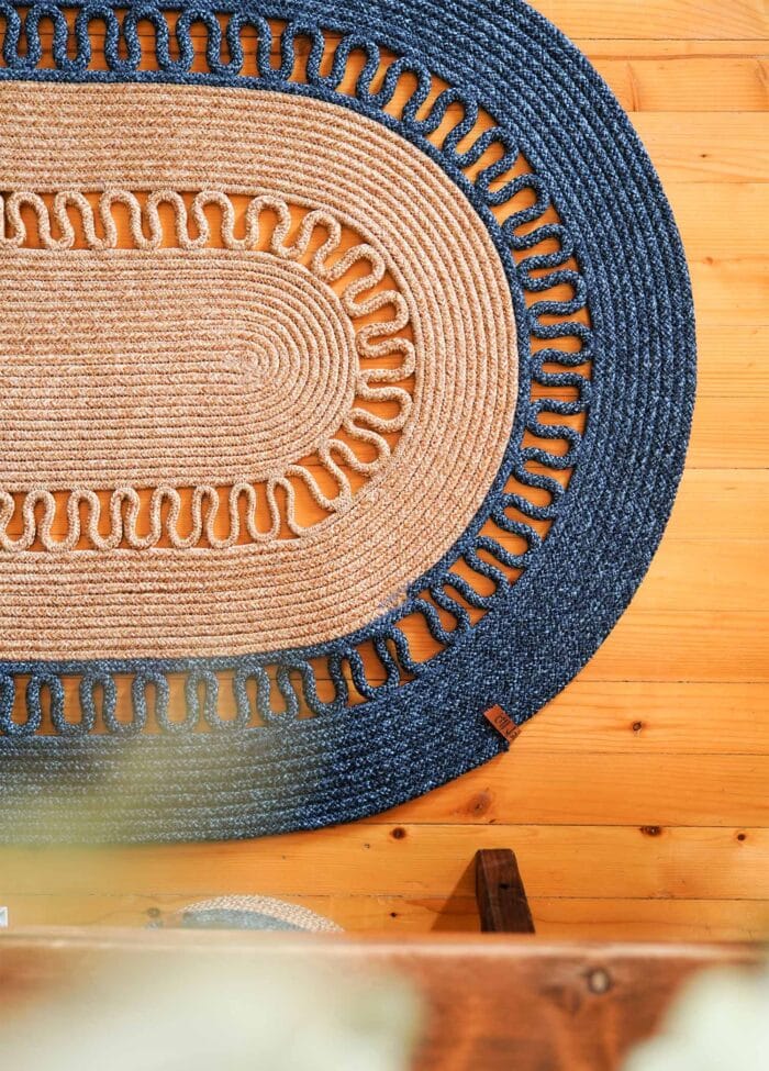 Oval Rug, Jute Fibre, 80 cm, Dark Blue