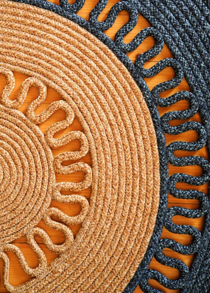 Oval Rug, Jute Fibre, 80 cm, Dark Blue