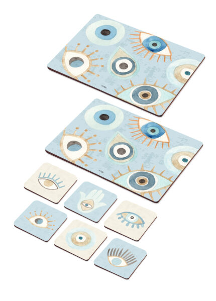 Place mat and Coaster Set of 8, Amulet, Pattern II