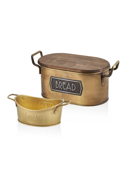 Bread Serving Set of 2, Galvanized Steel, Gold