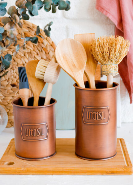 Utensil Holder Set of 2, Galvanized Steel, Copper