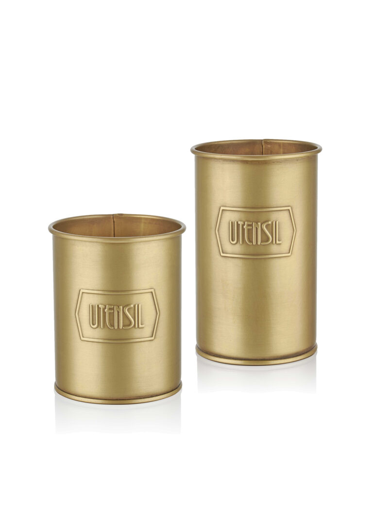 Utensil Holder Set of 2, Galvanized Steel, Gold