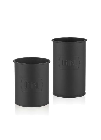 Utensil Holder Set of 2, Galvanized Steel, Black