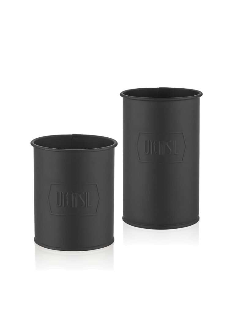 Utensil Holder Set of 2, Galvanized Steel, Black